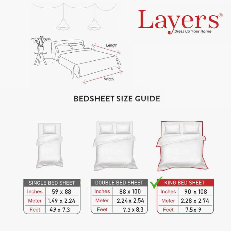 LAYERS Zen Cotton Blend 225TC Checked 3Pcs King Bedsheet Set