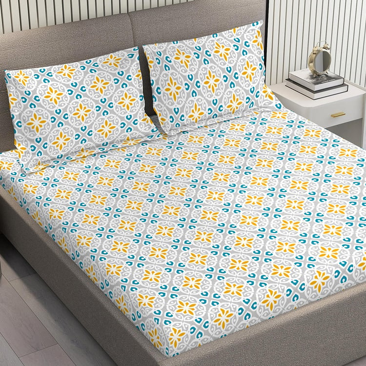 LAYERS Emaline Cotton 144TC Printed 3Pcs Queen Bedsheet Set