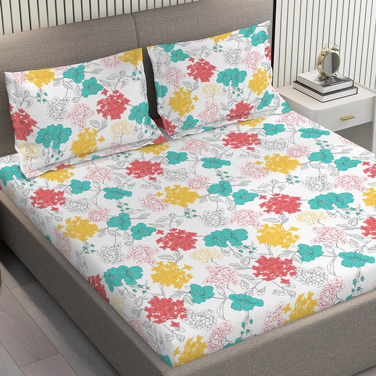 LAYERS Emaline Cotton 144TC Floral Print 3Pcs Queen Bedsheet Set