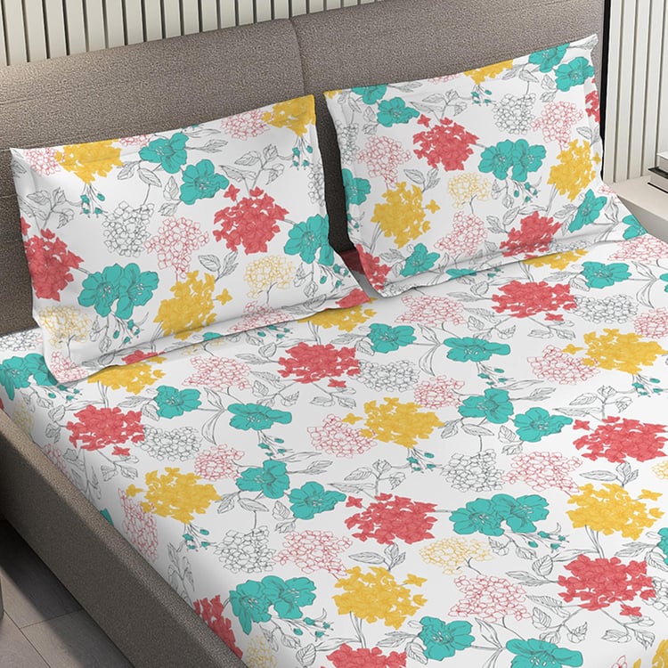 LAYERS Emaline Cotton 144TC Floral Print 3Pcs Queen Bedsheet Set