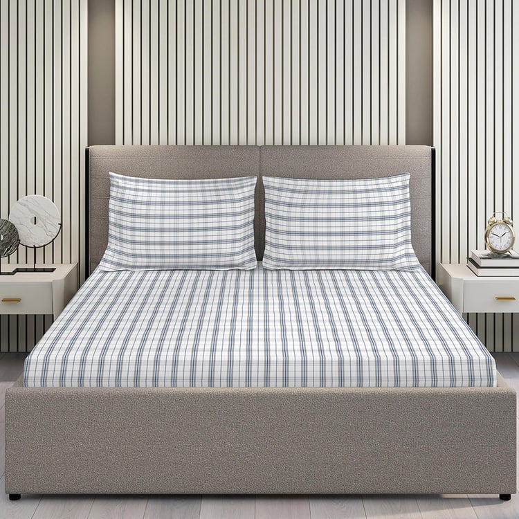 LAYERS Emaline Cotton 144TC Checked 3Pcs Queen Bedsheet Set