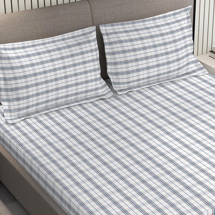 LAYERS Emaline Cotton 144TC Checked 3Pcs Queen Bedsheet Set