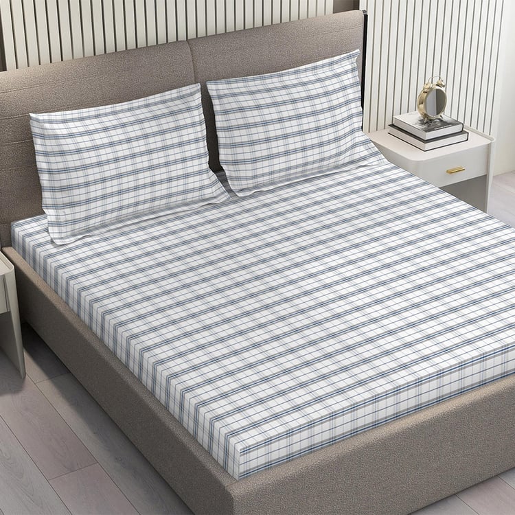 LAYERS Emaline Cotton 144TC Checked 3Pcs King Bedsheet Set