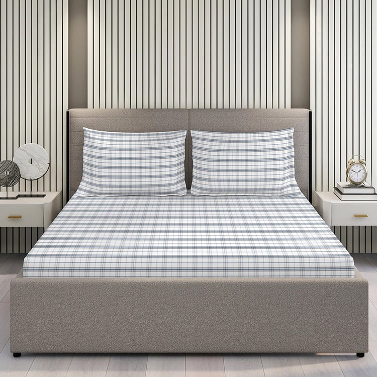 LAYERS Emaline Cotton 144TC Checked 3Pcs King Bedsheet Set