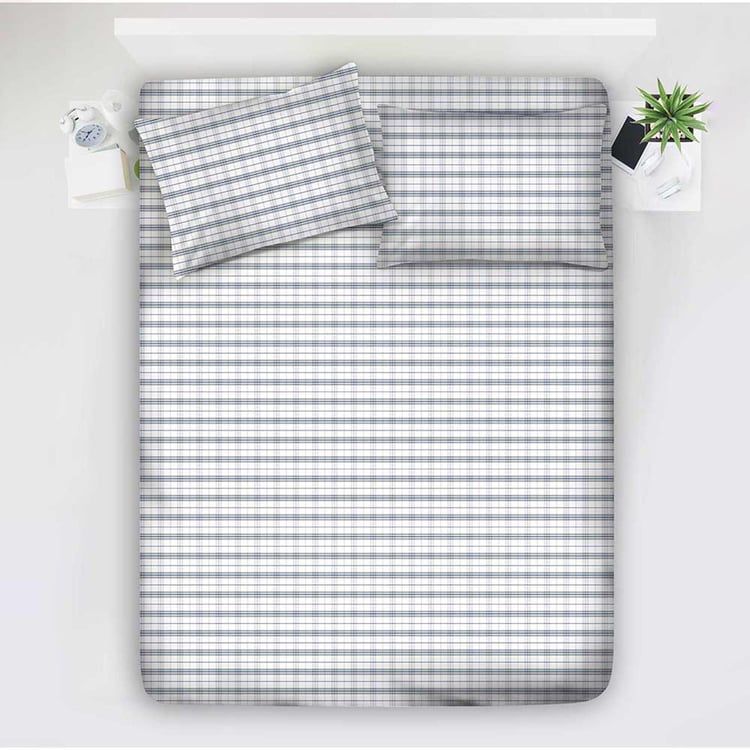 LAYERS Emaline Cotton 144TC Checked 3Pcs King Bedsheet Set