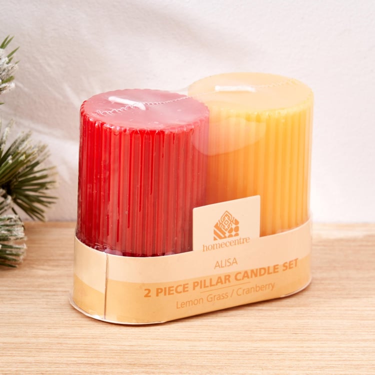 Alisa Set of 2 Lemongrass and Cranberry Scented Pillar Candles