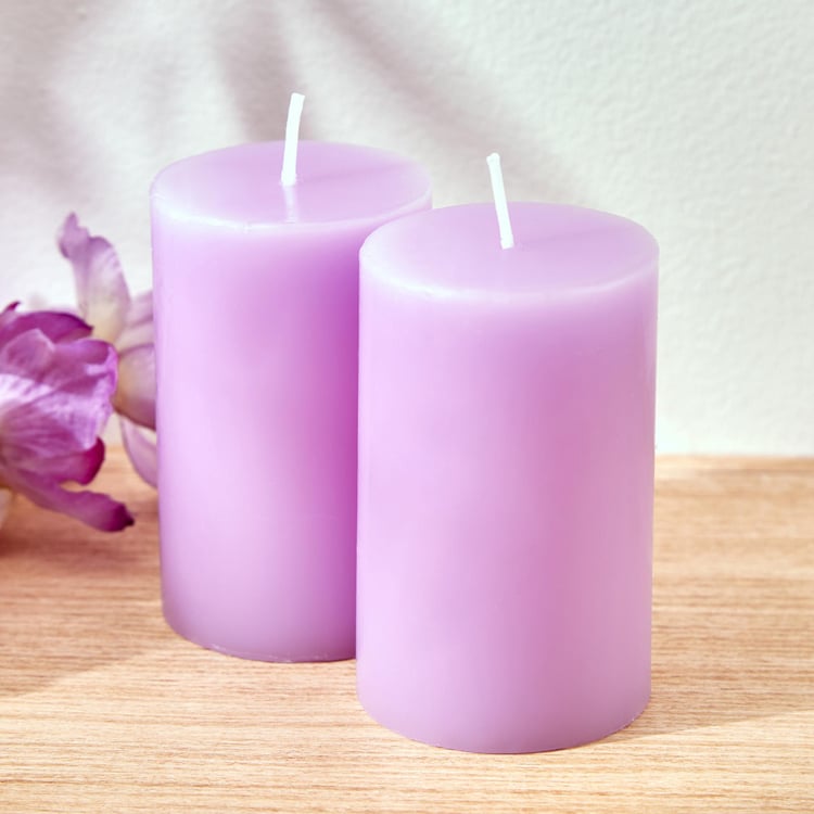 Colour Refresh Set of 2 Lavender Scented Pillar Candles