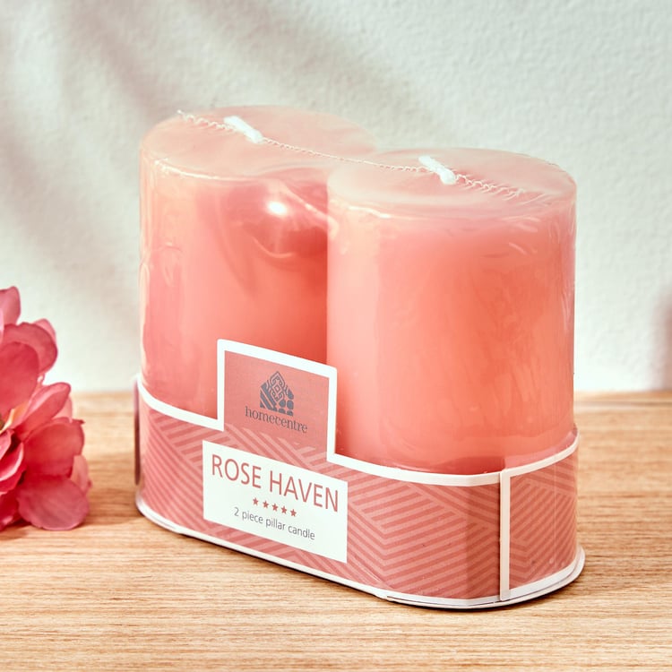 Colour Refresh Set of 2 Rose Scented Pillar Candles