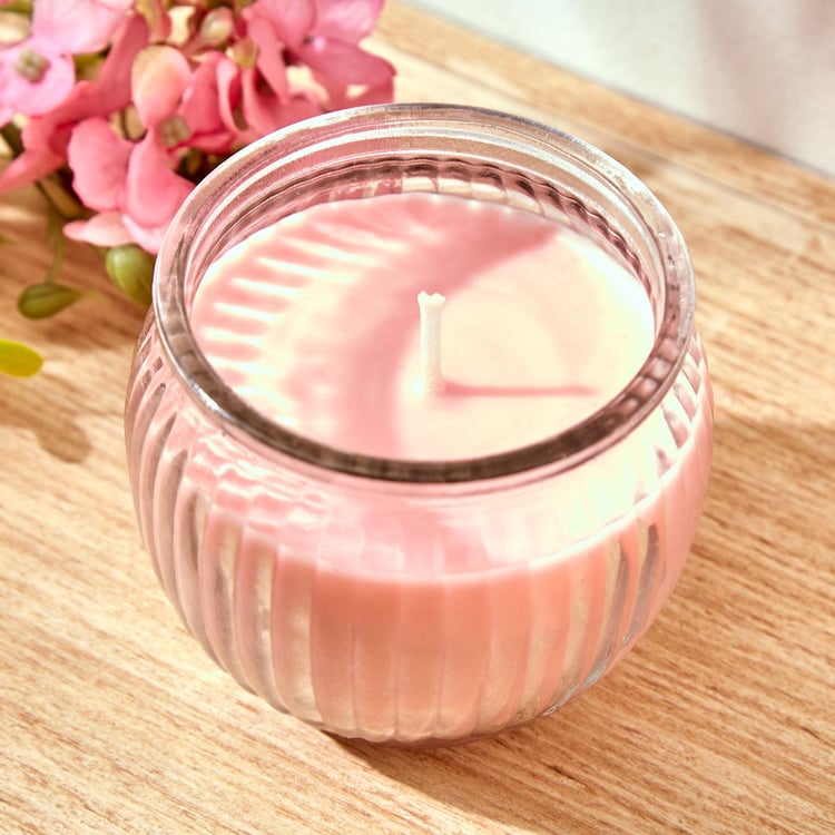 Colour Refresh Rose Scented Ribbed Jar Candle