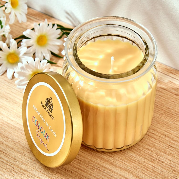 Colour Refresh Lemon Grass Scented Ribbed Jar Candle