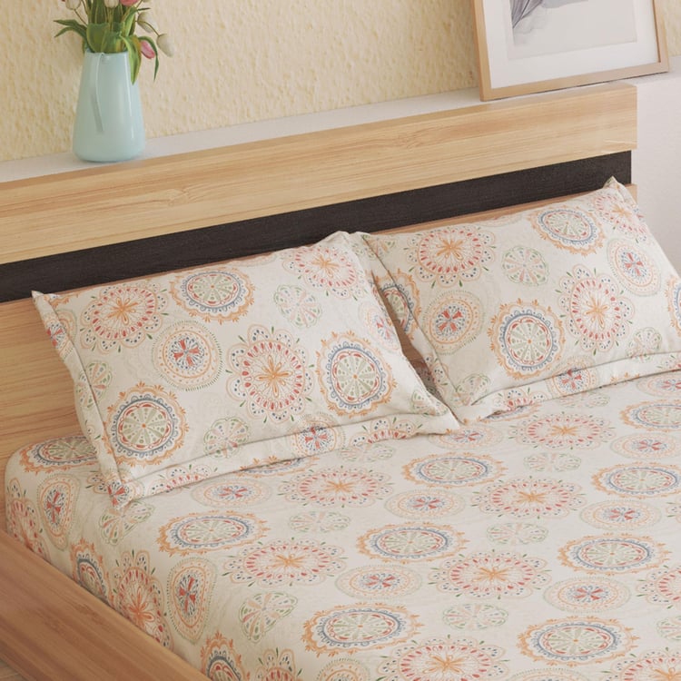 Rhapsody Cotton 144TC Floral Print 3Pcs King Fitted Bedsheet Set