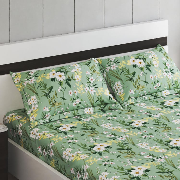 Rhapsody Cotton 144TC Floral Print 3Pcs King Fitted Bedsheet Set