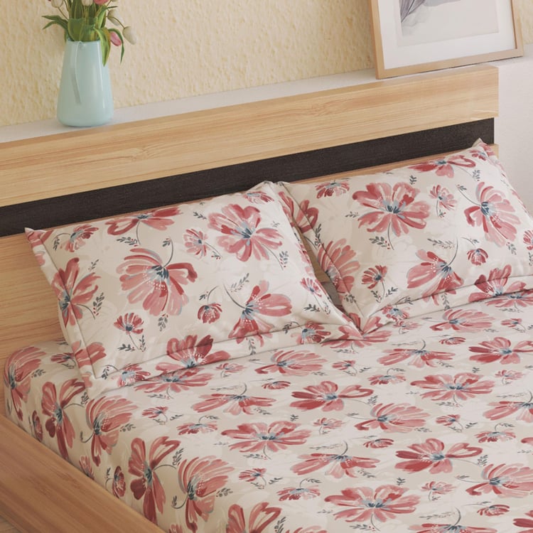 Rhapsody Cotton 144TC Floral Print 3Pcs King Fitted Bedsheet Set