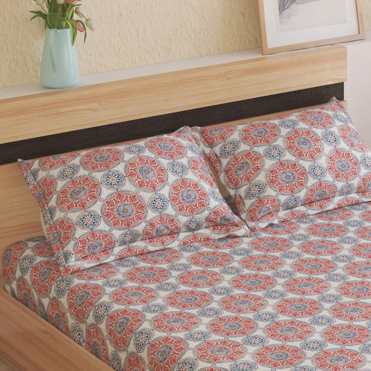 Rhapsody Cotton 144TC Printed 3Pcs King Fitted Bedsheet Set