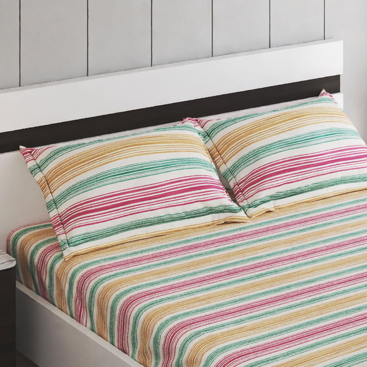 Rhapsody Cotton 144TC Striped 3Pcs King Fitted Bedsheet Set