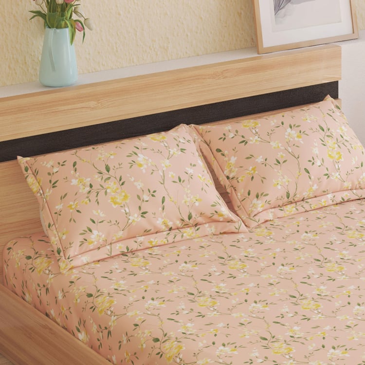 Rhapsody Cotton 144TC Floral Print 3Pcs Super King Bedsheet Set