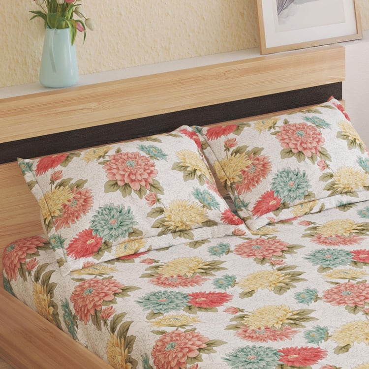 Rhapsody Cotton 144TC Floral Print 3Pcs Super King Bedsheet Set