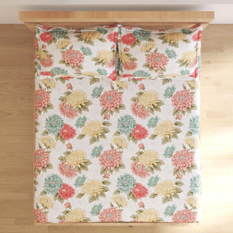 Rhapsody Cotton 144TC Floral Print 3Pcs Super King Bedsheet Set