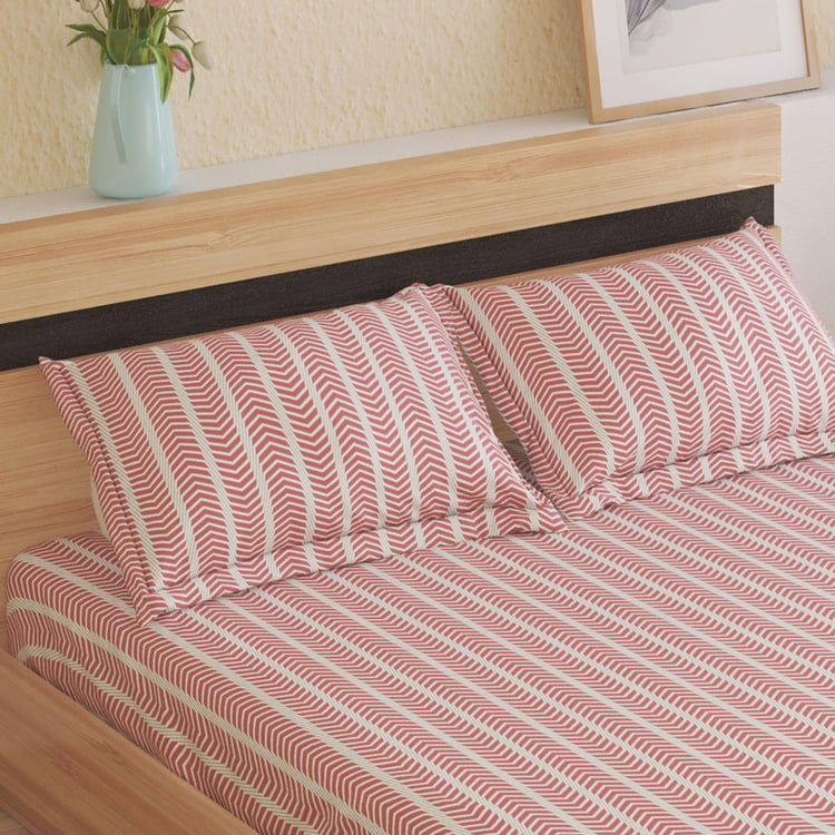 Rhapsody Cotton 144TC Striped 3Pcs Super King Bedsheet Set