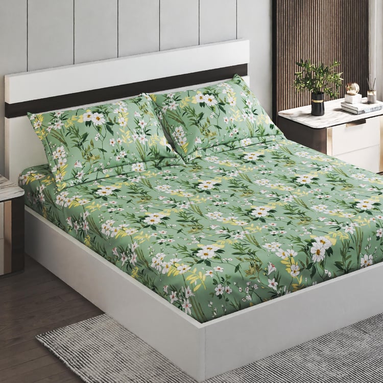 Rhapsody Cotton 144TC Floral Print 3Pcs Super King Bedsheet Set