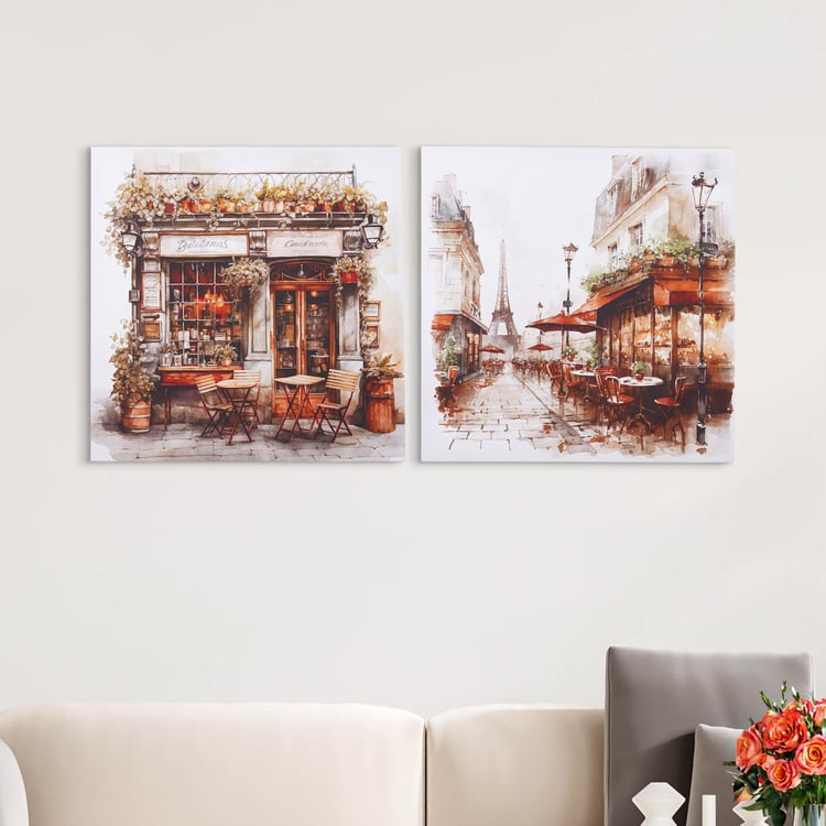 Brezza Scapes Set of 2 Canvas The Cafe and City Picture Frames - 50x50cm