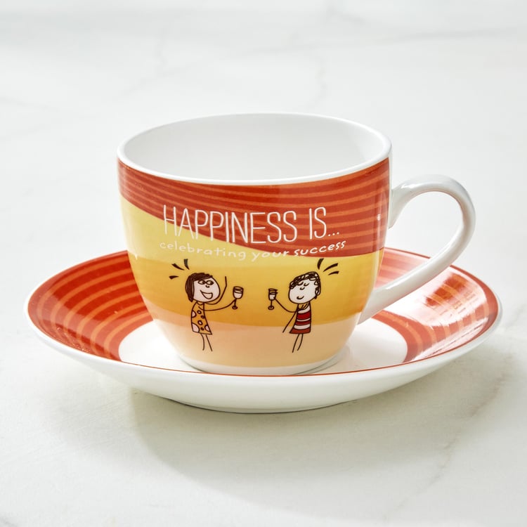 Melina Happiness Cooper Set of 4 Bone China Cup and Saucer - 210ml