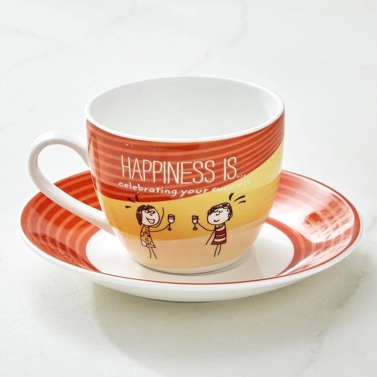 Melina Happiness Cooper Set of 4 Bone China Cup and Saucer - 210ml