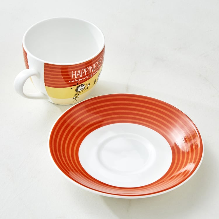 Melina Happiness Cooper Set of 4 Bone China Cup and Saucer - 210ml