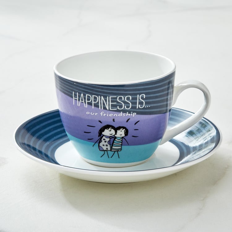 Melina Happiness Cooper Set of 4 Bone China Cup and Saucer - 210ml