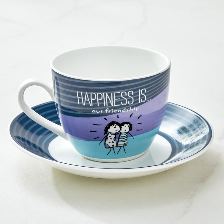 Melina Happiness Cooper Set of 4 Bone China Cup and Saucer - 210ml