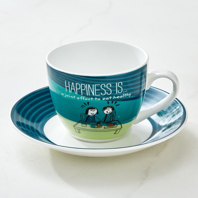 Melina Happiness Cooper Set of 4 Bone China Cup and Saucer - 210ml