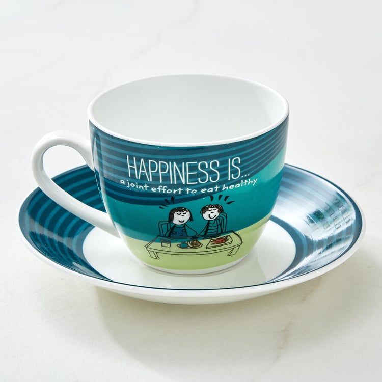 Melina Happiness Cooper Set of 4 Bone China Cup and Saucer - 210ml