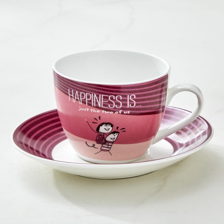 Melina Happiness Cooper Set of 4 Bone China Cup and Saucer - 210ml