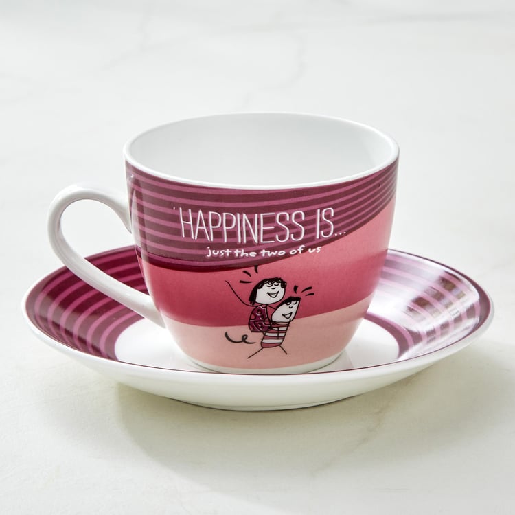 Melina Happiness Cooper Set of 4 Bone China Cup and Saucer - 210ml