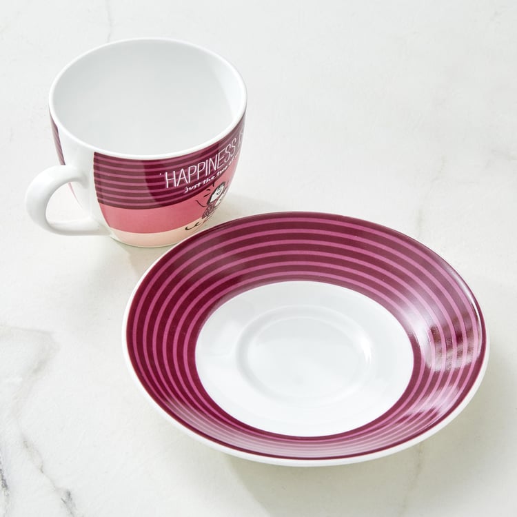Melina Happiness Cooper Set of 4 Bone China Cup and Saucer - 210ml