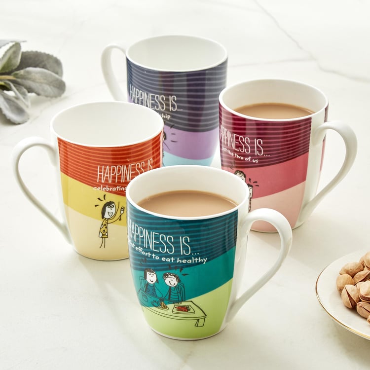 Melina Happiness Cooper Set of 4 Bone China Mugs - 340ml