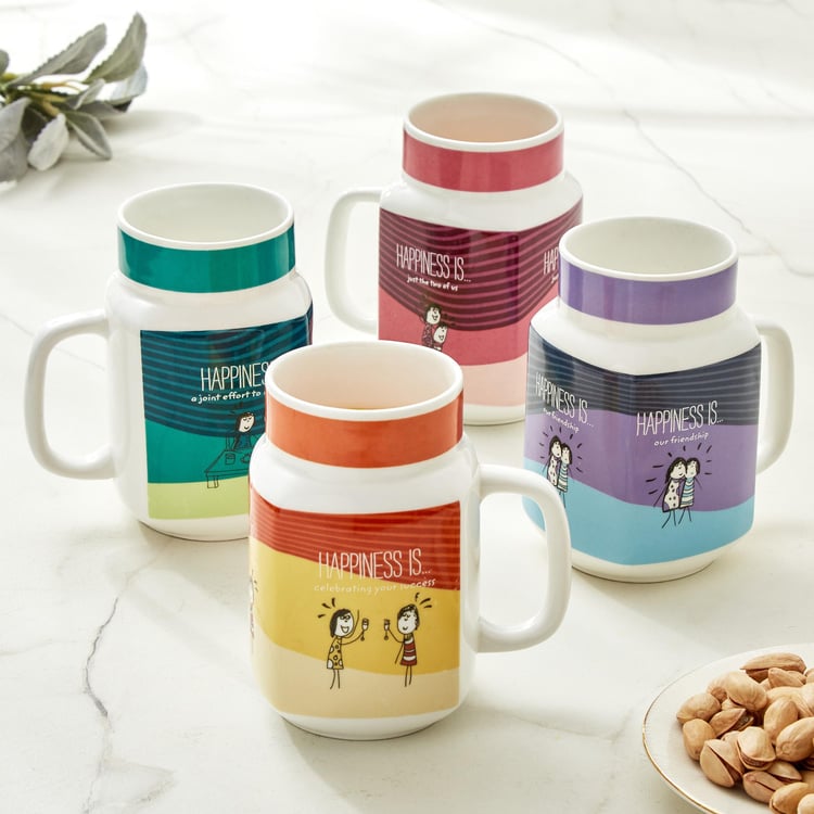 Melina Happiness Cooper Set of 4 Bone China Mason Mugs - 560ml