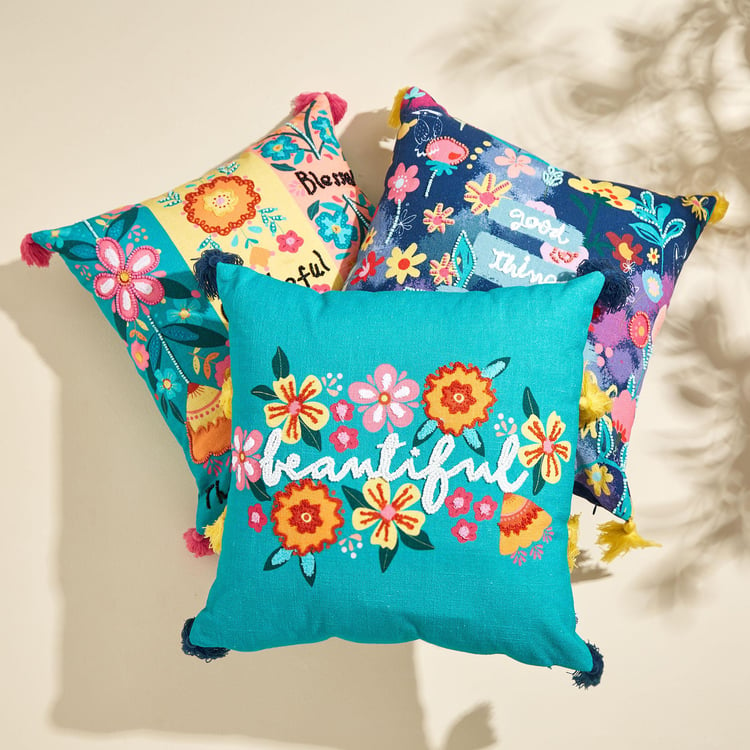 Glance Floral Embellished Filled Cushion - 40x40cm