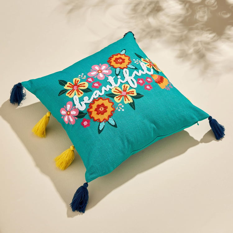 Glance Floral Embellished Filled Cushion - 40x40cm