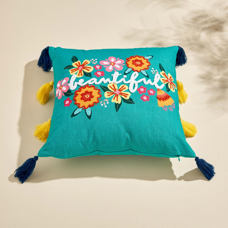 Glance Floral Embellished Filled Cushion - 40x40cm