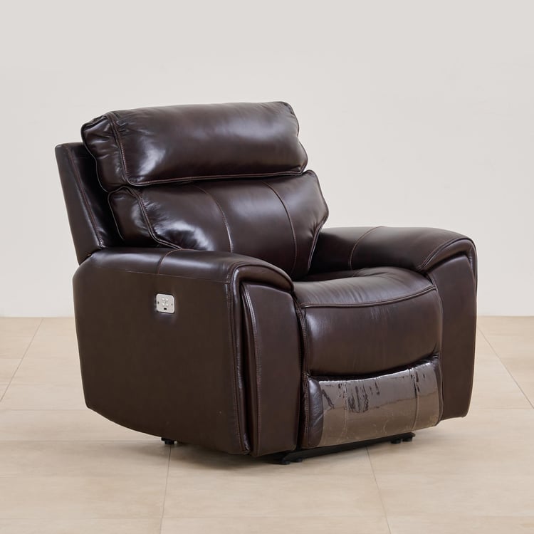 (Refurbished) Helsinki Half Leather 1-Seater Electric Recliner - Brown