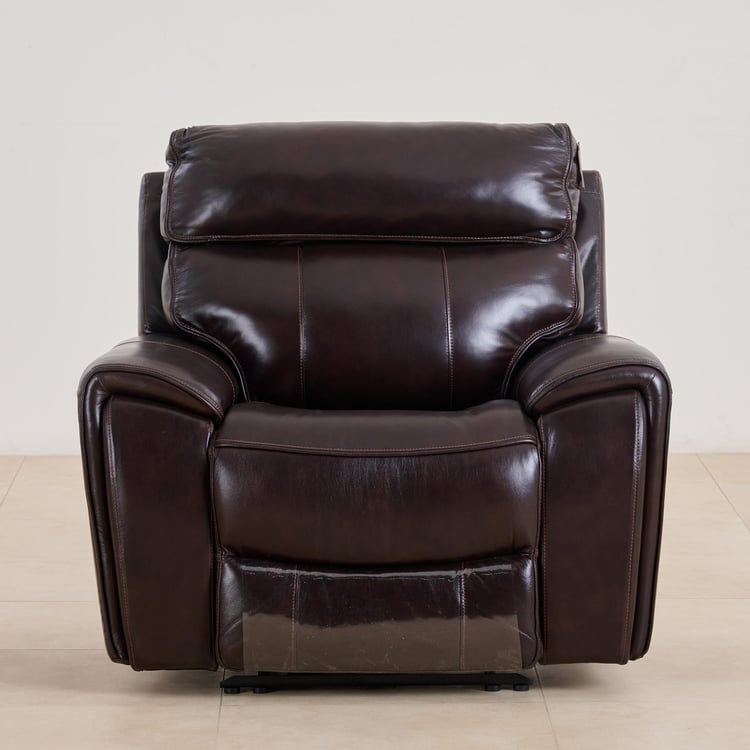 (Refurbished) Helsinki Half Leather 1-Seater Electric Recliner - Brown