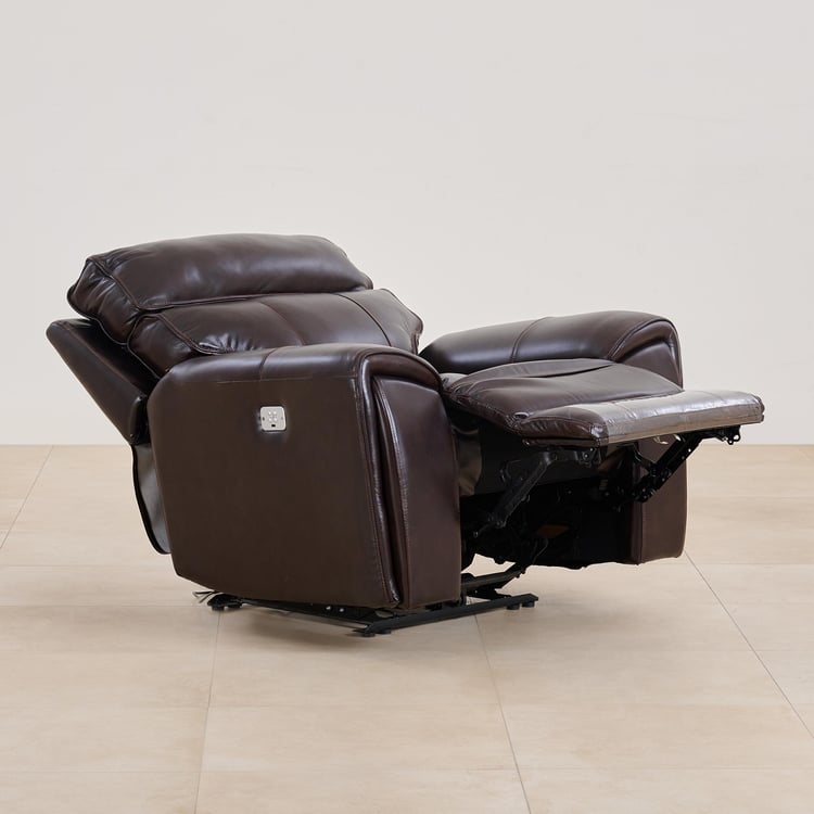 (Refurbished) Helsinki Half Leather 1-Seater Electric Recliner - Brown