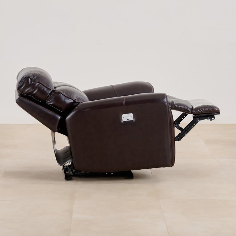 (Refurbished) Helsinki Half Leather 1-Seater Electric Recliner - Brown