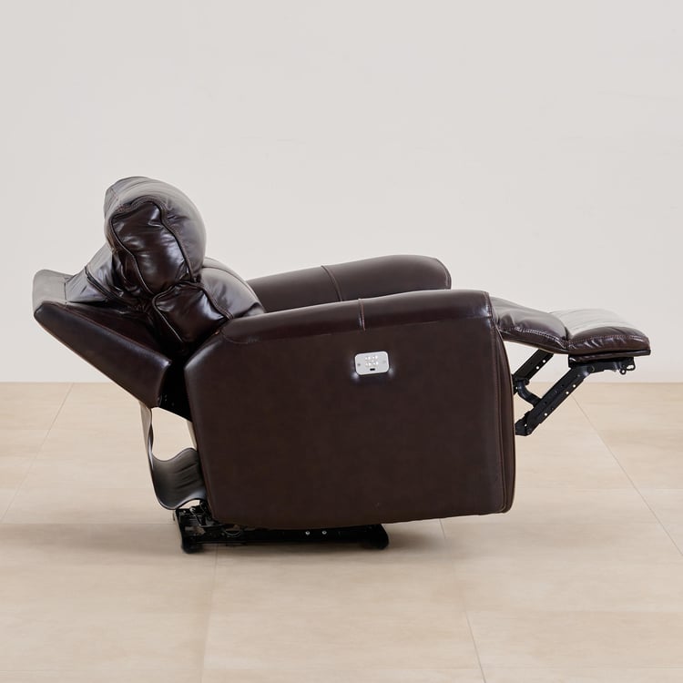 (Refurbished) Helsinki Half Leather 1-Seater Electric Recliner - Brown