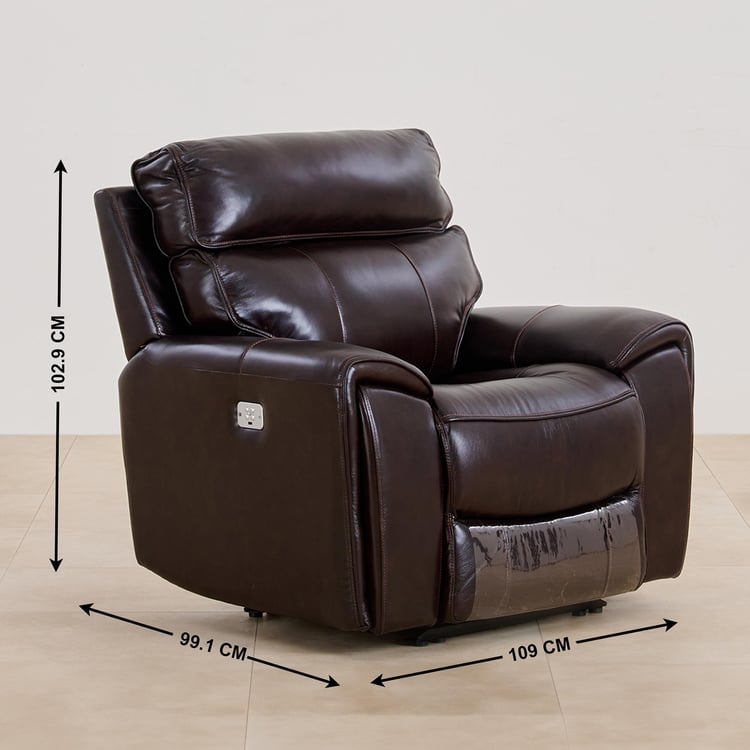 (Refurbished) Helsinki Half Leather 1-Seater Electric Recliner - Brown