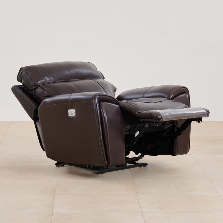 (Refurbished) Helsinki Half Leather 1-Seater Electric Recliner - Brown