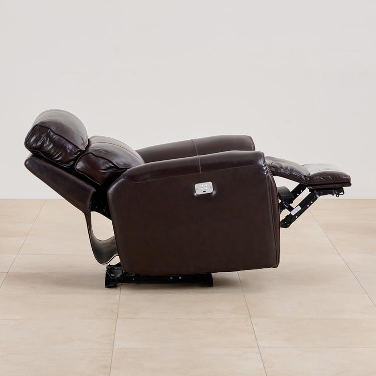 (Refurbished) Helsinki Half Leather 1-Seater Electric Recliner - Brown