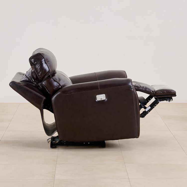 (Refurbished) Helsinki Half Leather 1-Seater Electric Recliner - Brown