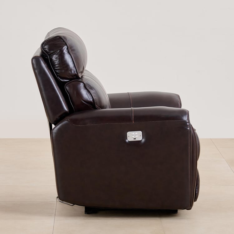 (Refurbished) Helsinki Half Leather 1-Seater Electric Recliner - Brown